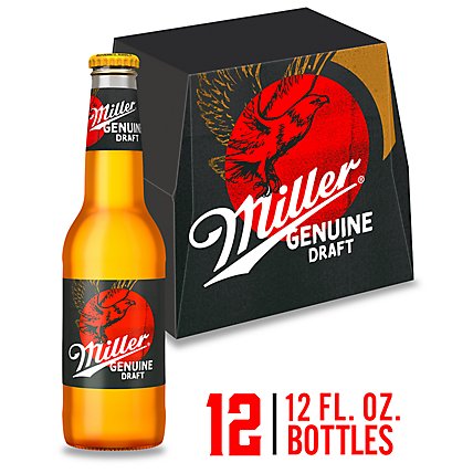 Miller Genuine Draft Beer American Style Lager 4.6% ABV Bottles - 12-12 Fl. Oz. - Image 1