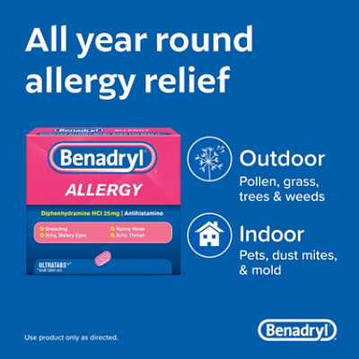 Benadryl Allergy Tablets 25mg Ultratabs - 24 Count - Image 3