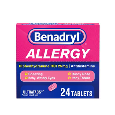 Benadryl Allergy Tablets 25mg Ultratabs - 24 Count