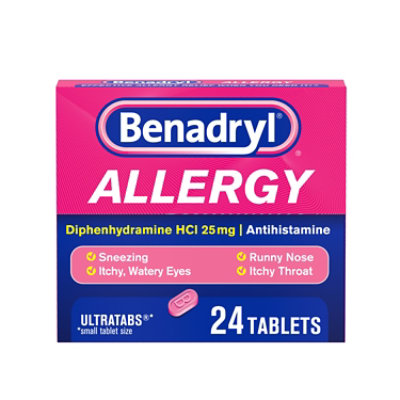 Benadryl Allergy Tablets 25mg Ultratabs - 24 Count