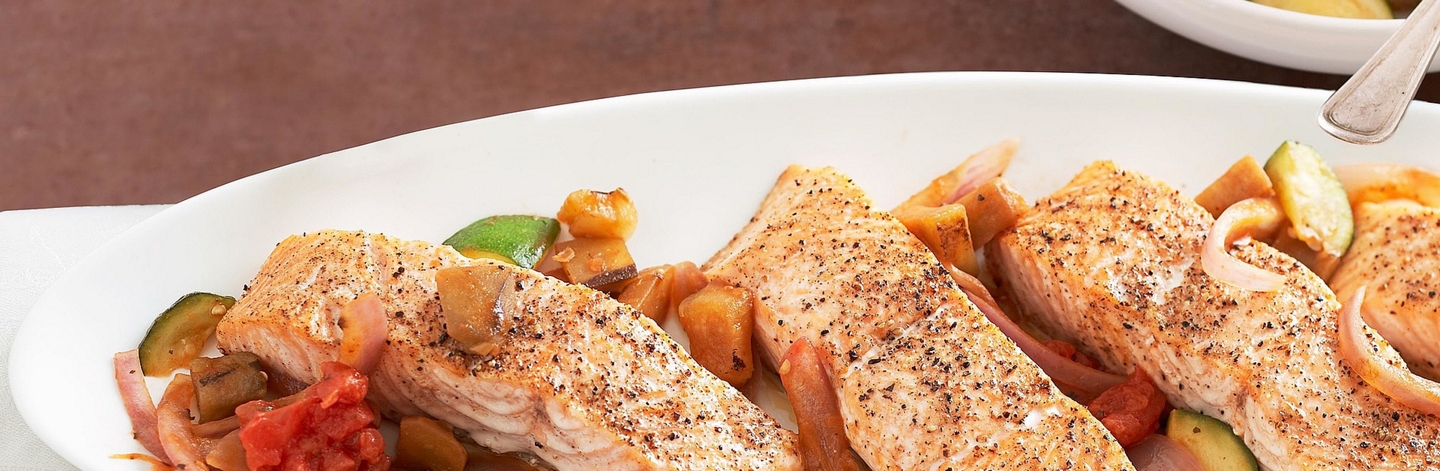 Peppered Salmon with Quick Ratatouille
