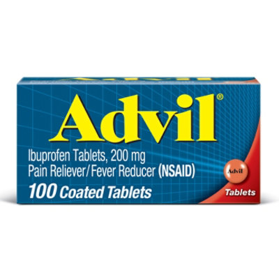 Advil Pain Reliever/Fever Reducer Coated Tablet Ibuprofen Temporary Pain Relief - 100 Count