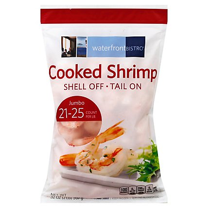 waterfront BISTRO Shrimp Cooked Extra Large Tail On Frozen 21-25 Count - 2 Lb - Image 1