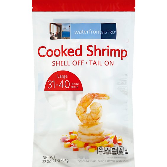 waterfront BISTRO Shrimp Cooked Medium Tail On Frozen 31-40 Count - 2 Lb