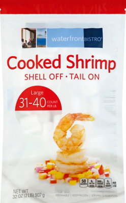 waterfront BISTRO Shrimp Cooked Medium Tail On Frozen 31-40 Count - 2 Lb - Image 1