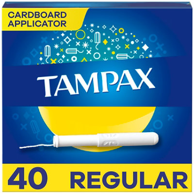 Tampax Cardboard Tampons Regular Absorbency Anti Slip Grip LeakGuard Skirt Unscented - 40 Count - Image 1