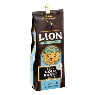 Lion Coffee Auto Drip Grind Light Roast Lion Gold Decaffeinated 10 Oz