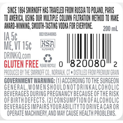Smirnoff Vodka Triple Distilled Recipe No. 21 80 Proof - 200 Ml - Image 4