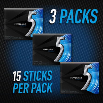 5 Gum Peppermint Cobalt Sugar Free Chewing Gum - 3-15 Count - Image 2