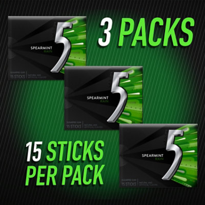 5 Gum Spearmint Rain Sugar Free Chewing Gum - 3-15 Count - Image 2
