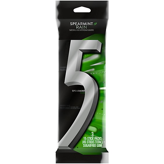 5 Spearmint Rain Sugar Free Chewing Gum - 3-15 Count