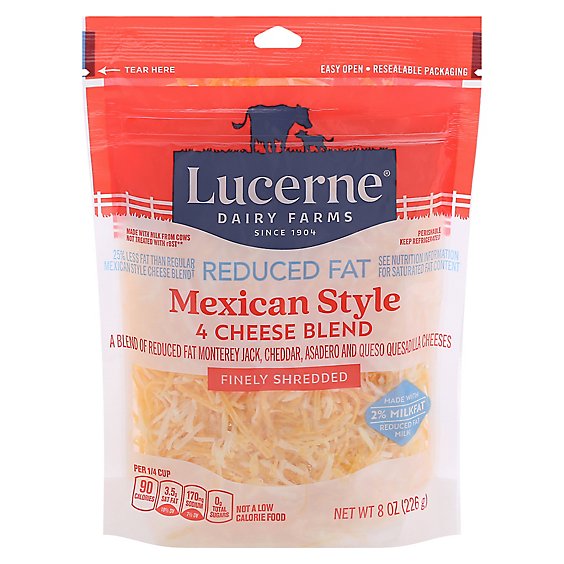 Lucerne Cheese Finely Shredded Mexican Style 4 Cheese Blend Reduced Fat - 8 Oz