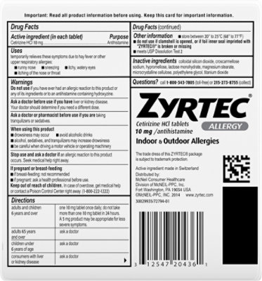 Zyrtec Allergy Adult Tablets - 30 Count - Image 7