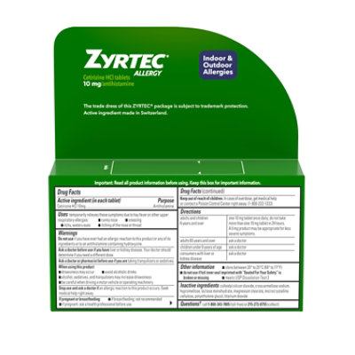 Zyrtec Allergy Adult Tablets - 30 Count - Image 5