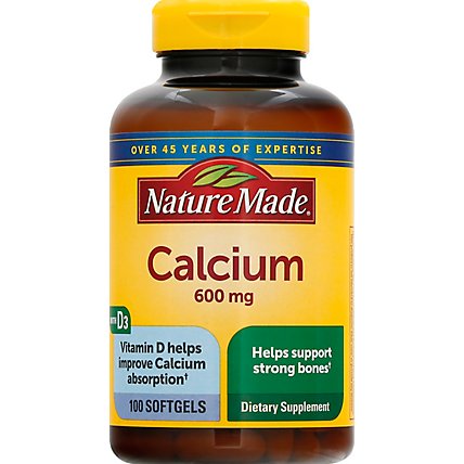 Nature Made Dietary Supplement Softgels Minerals Calcium 600 mg - 100 Count - Image 2