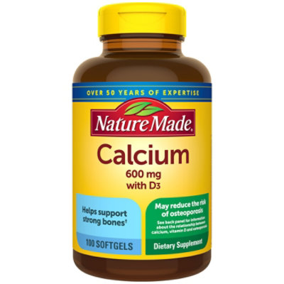 Nature Made Dietary Supplement Softgels Minerals Calcium 600 mg - 100 Count - Image 1