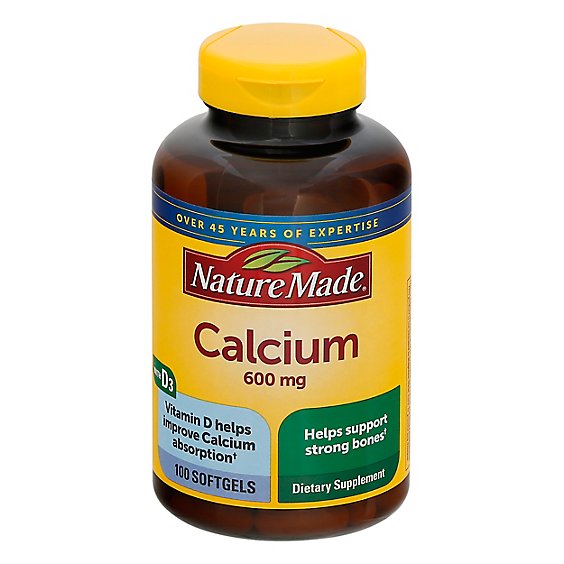 Nature Made Dietary Supplement Softgels Minerals Calcium 600 mg - 100 Count