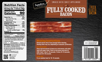 Signature SELECT Fully Cooked Bacon Thick Sliced Smoked With Sweet Applewood - 2.1 Oz - Image 3