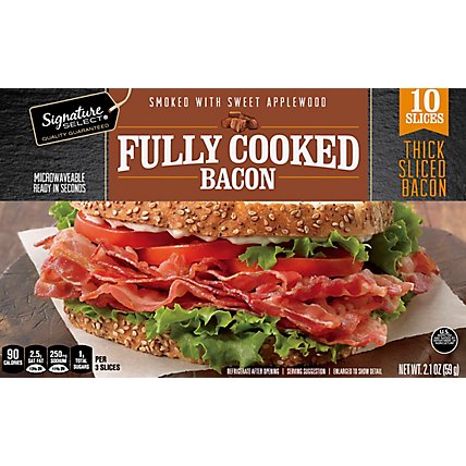 Signature SELECT Fully Cooked Bacon Thick Sliced Smoked With Sweet Applewood - 2.1 Oz - Image 2