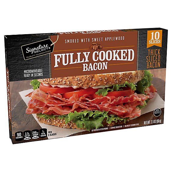 Signature SELECT Fully Cooked Bacon Thick Sliced Smoked With Sweet Applewood - 2.1 Oz
