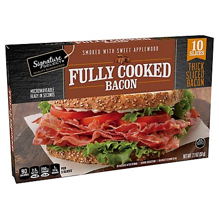 Signature SELECT Fully Cooked Bacon Thick Sliced Smoked With Sweet Applewood - 2.1 Oz - Image 1