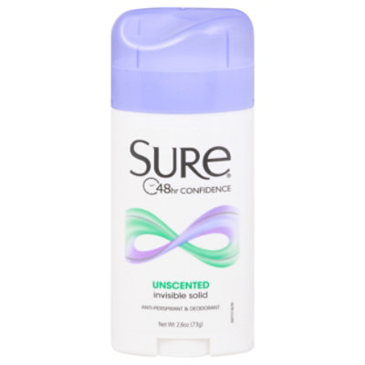 Sure Anti-Perspirant & Deodorant Invisible Solid Unscented - 2.6 Oz - Image 3