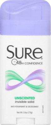 Sure Anti-Perspirant & Deodorant Invisible Solid Unscented - 2.6 Oz - Image 2