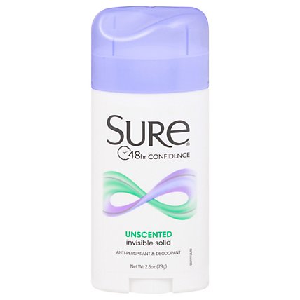Sure Anti-Perspirant & Deodorant Invisible Solid Unscented - 2.6 Oz - Image 1