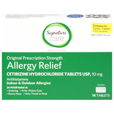 Signature Care Allergy Relief Cetirizine Hydrochloride 10mg Antihistamine Tablet - 14 Count