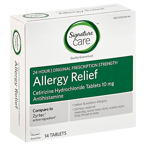 Signature Care Allergy Relief Cetirizine Hydrochloride 10mg Antihistamine Tablet - 14 Count