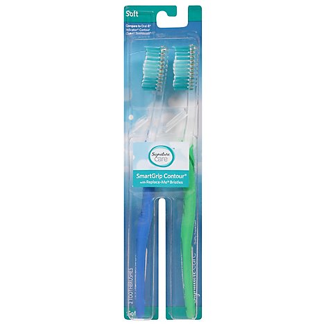 Signature Care Toothbrush SmartGrip Contour Soft With Replace Me Bristles Soft - 2 Count