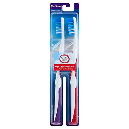 Signature Care Toothbrush Angle Edge+Deep Clean With Replace Me Bristles Medium - 2 Count - Image 1