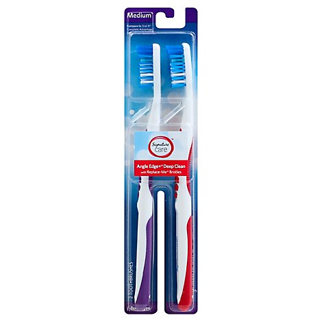 Signature Care Toothbrush Angle Edge+Deep Clean With Replace Me Bristles Medium - 2 Count