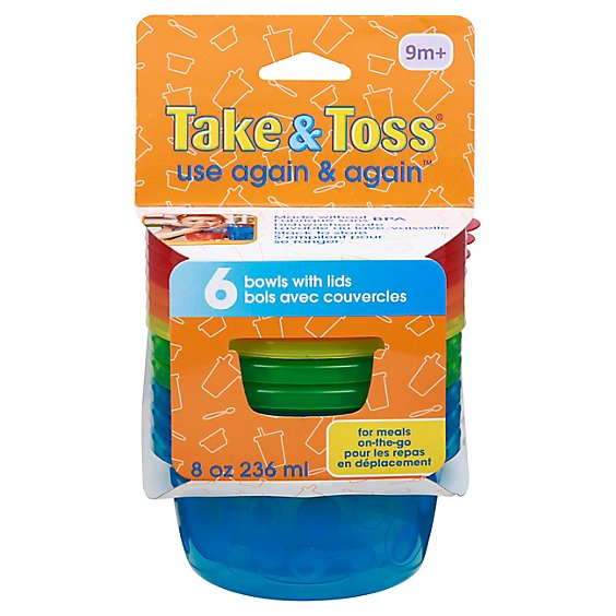 Learning Curve Bowls & Lids Take & Toss 8 Oz - 6 Count