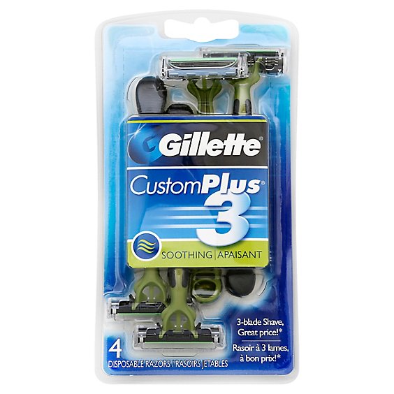 Gillette CustomPlus 3 Razor Disposable Soothing - 4 Count