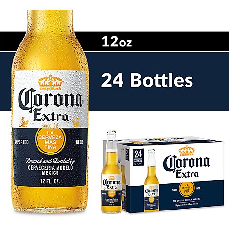 Corona Extra Mexican Lager Beer 4.6% ABV Bottles - 24-12 Fl. Oz.