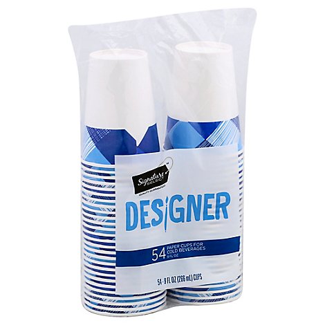 Signature SELECT Cups Paper Cold Designer Blue 9 Ounces Bag - 54 Count
