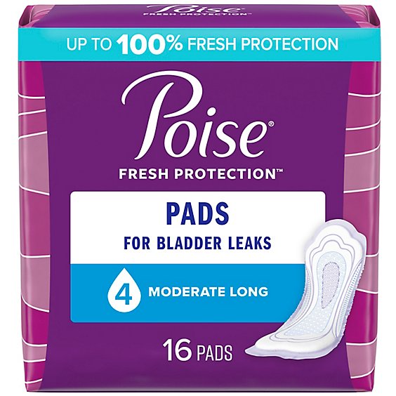 Poise Long Incontinence Pads for Women Moderate Absorbency - 16 Count