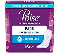 Poise Long Incontinence Pads for Women Moderate Absorbency - 16 Count