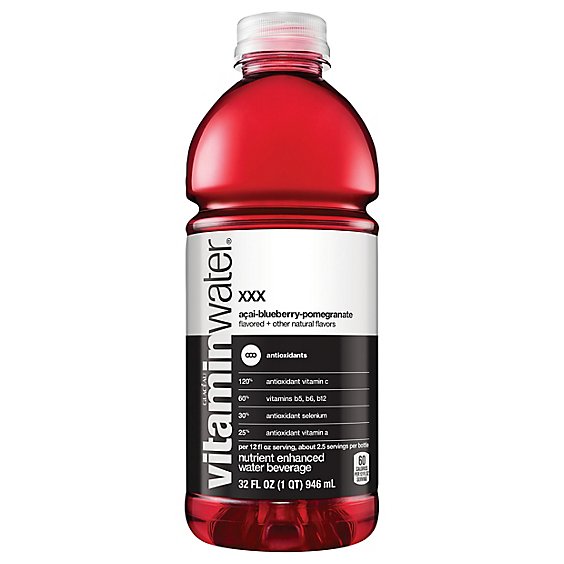 vitaminwater Water Beverage Nutrient Enhanced XXX Acai Blueberry Pomegranate - 32 Fl. Oz.