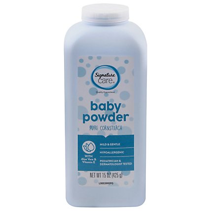 Signature Care Baby Powder Pure Cornstarch Mild & Gentle Aloe Vera & Vitamin E - 15 Oz - Image 2