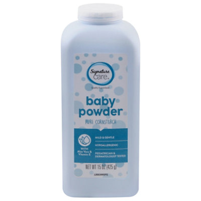 Signature Select/Care Baby Powder Pure Cornstarch Mild & Gentle Aloe Vera & Vitamin E - 15 Oz
