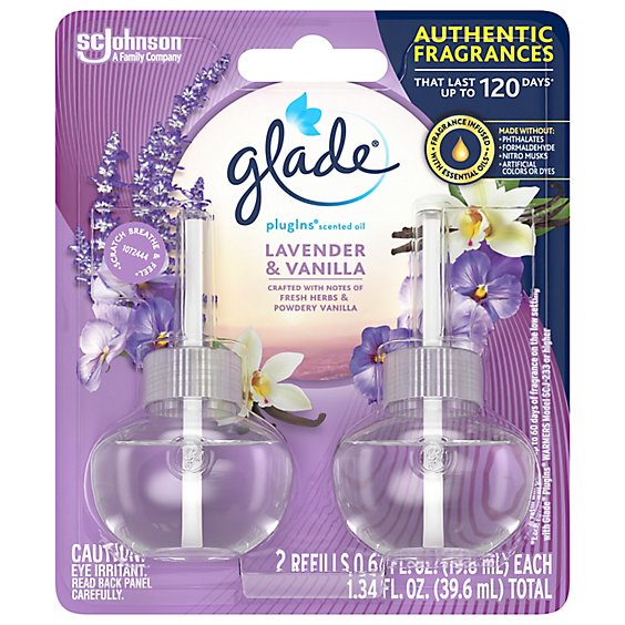 Glade Plugins Lavender And Vanilla Scented Oil Air Freshener Refill 2 Count - 1.34 Oz