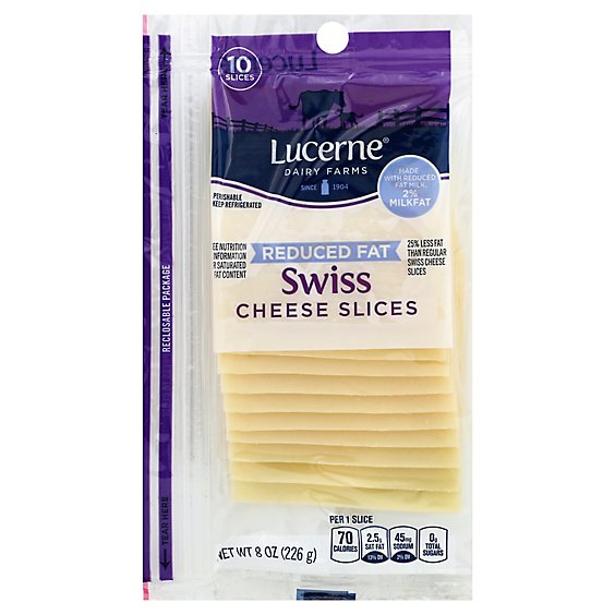 Lucerne Cheese Natural Sliced Swiss Reduced Fat 2% - 8 Oz