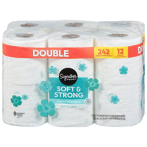 Signature Care Bathroom Tissue Premium Softly Double Roll 2-Ply Wrapper - 12 Count