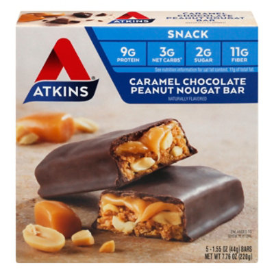 Atkins Snack Bar Caramel Chocolate Peanut Nougat - 5-1.55 Oz - Image 3