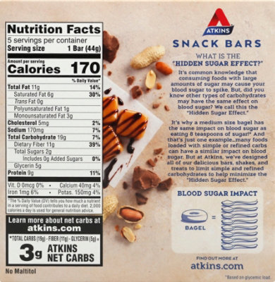 Atkins Snack Bar Caramel Chocolate Peanut Nougat - 5-1.55 Oz - Image 6