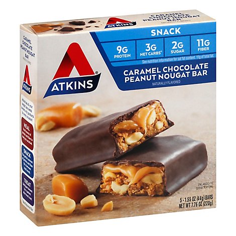 Atkins Snack Bar Caramel Chocolate Peanut Nougat - 5-1.55 Oz