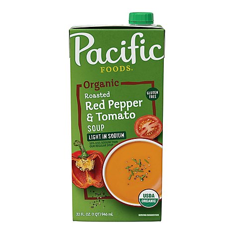 Pacific Organic Soup Roasted Red Pepper & Tomato Light In Sodium - 32 Fl. Oz.