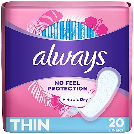 Always Thin No Feel Protection Regular Absorbency Unscented Daily Liners - 20 Count